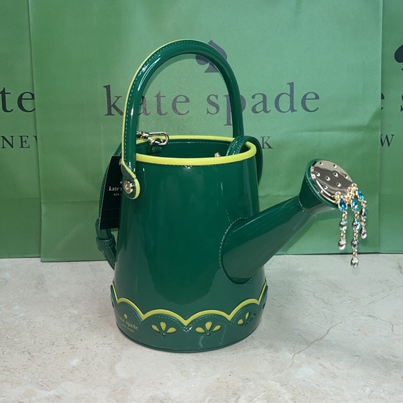 ♠️kate spade Harvest Time Watering Can Patent Fabric Crossbody, Green Multi NWT - Picture 9 of 16